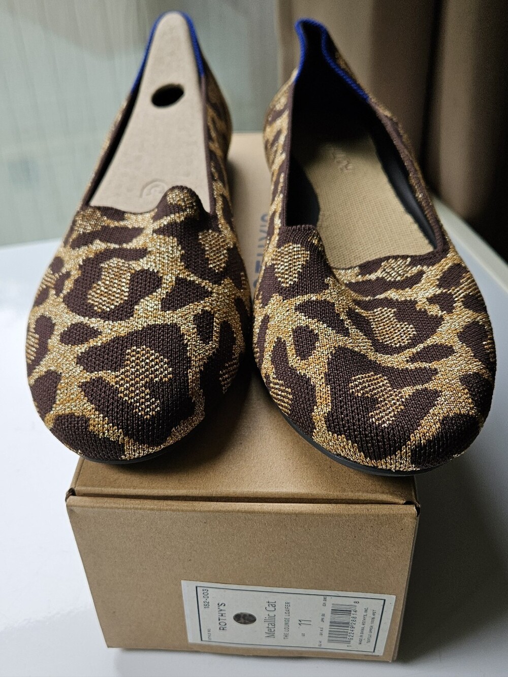 NWB Rothy's The Lounge Loafer Metallic Cat Leopard Gold